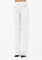 ELISABETTA FRANCHI Jeans a vita alta avorio da donna con dettagli gioiello PJ25D61E2 360 ELISABETTA FRANCHI 