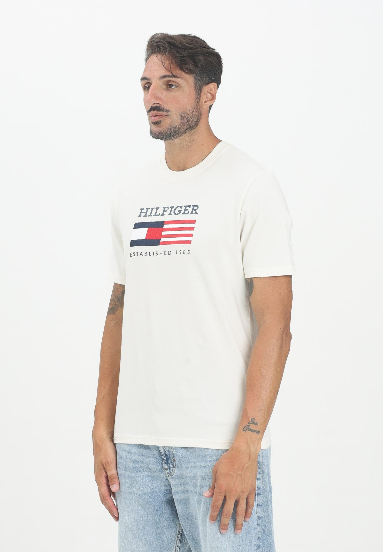 Tommy Hilfiger T-shirt a manica corta in cotone panna uomo logo