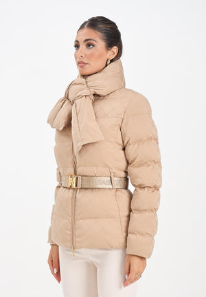 ELISABETTA FRANCHI Piumino beige da donna in tessuto vela jacquard con cintura PI83D56E2 EA2 ELISABETTA FRANCHI 