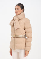 ELISABETTA FRANCHI Piumino beige da donna in tessuto vela jacquard con cintura PI83D56E2 EA2 ELISABETTA FRANCHI 