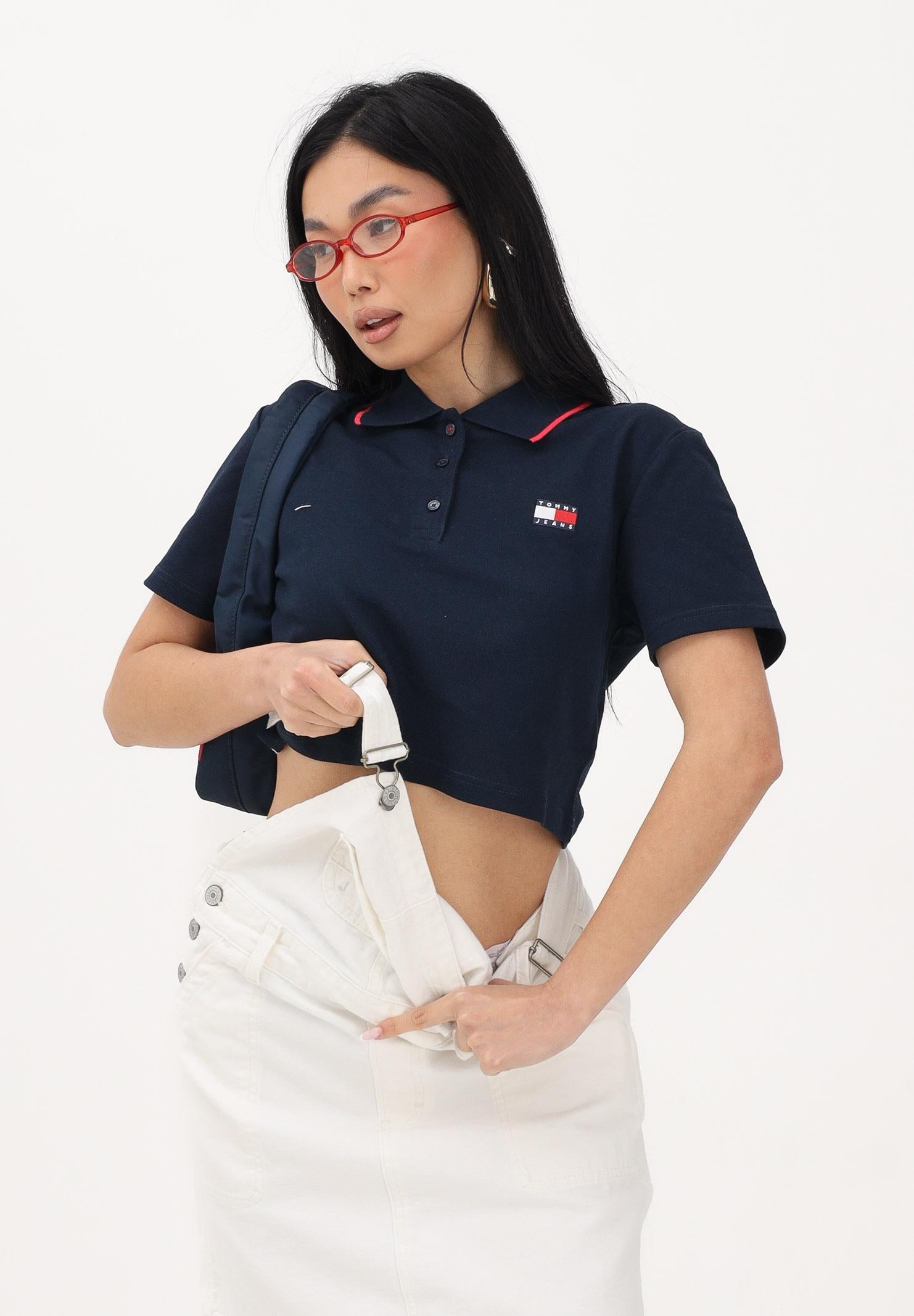 TOMMY JEANS Polo a manica corta blu da donna dal taglio cropped DW0DW21363 0GZ TOMMY JEANS 