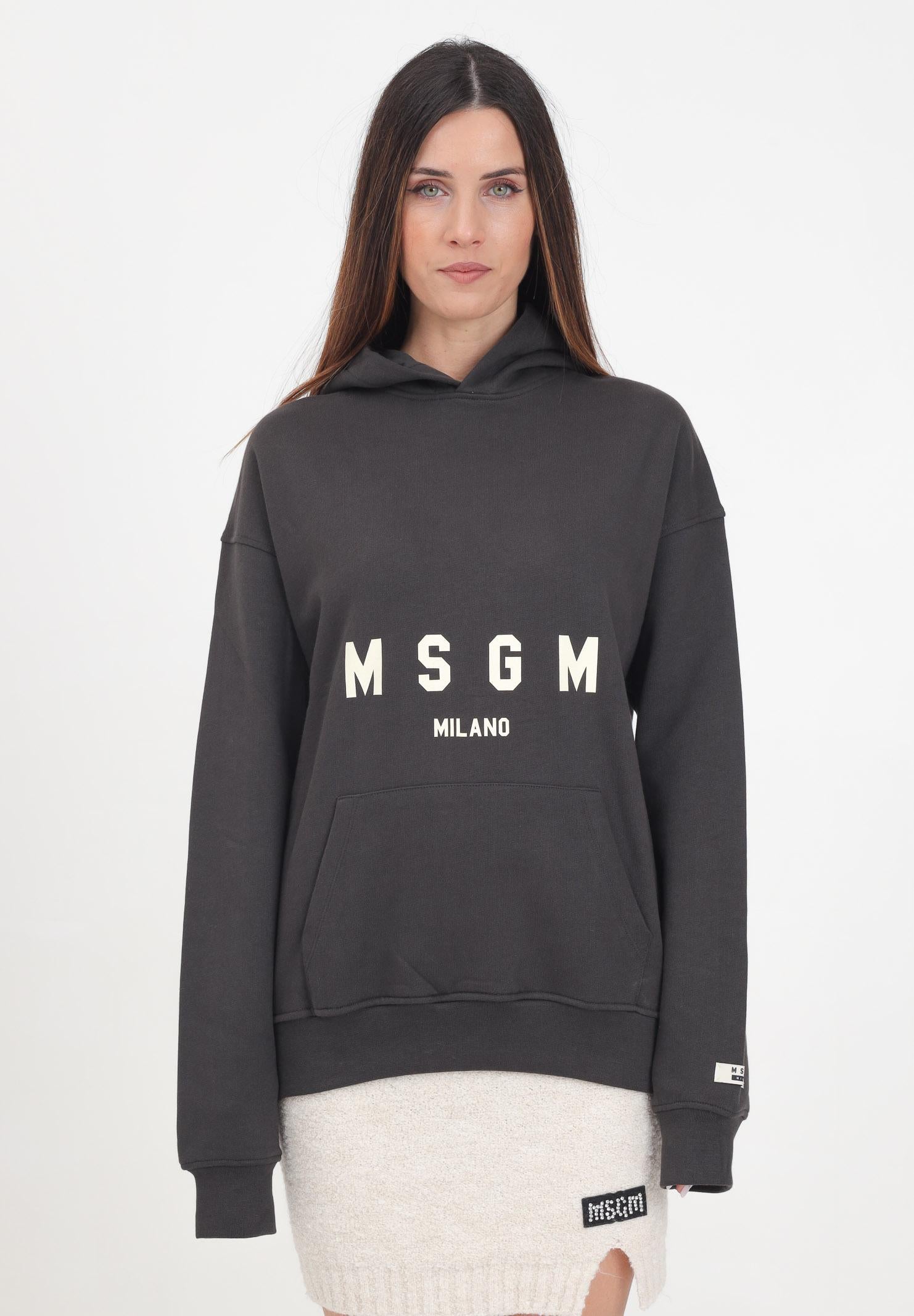 Felpa con cappuccio color piombo per donna e bambina abbellita da stampa logo F4MSJUHS173 103 MSGM 