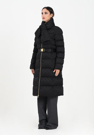 ELISABETTA FRANCHI Piumino lungo nero da donna in tessuto vela jacquard<BR/> PI84D56E2 110 ELISABETTA FRANCHI 