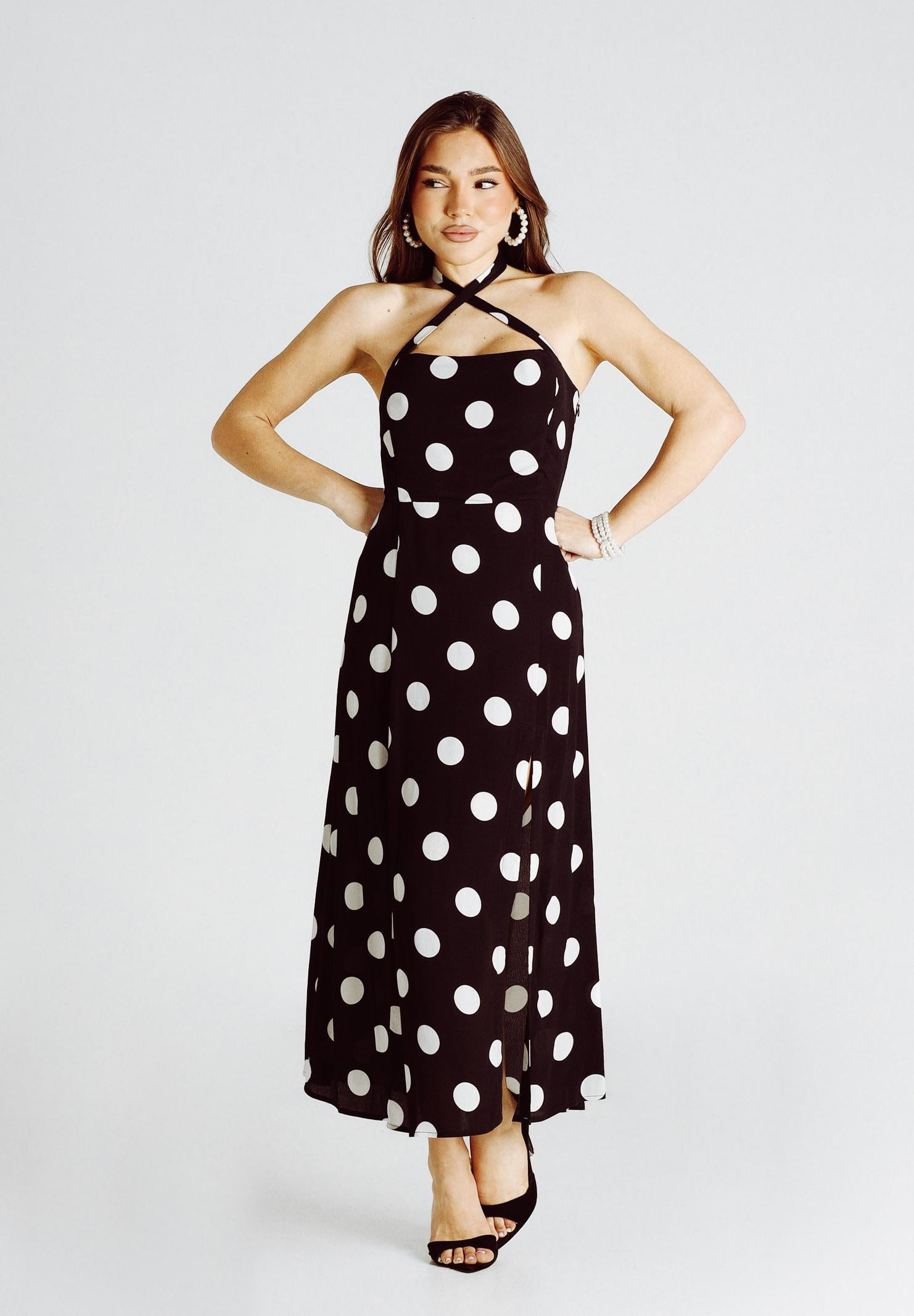 MAR DE MARGARITAS Abito midi Paula nero da donna con maxi pois MMABW01536 NE140 Mar de margaritas 