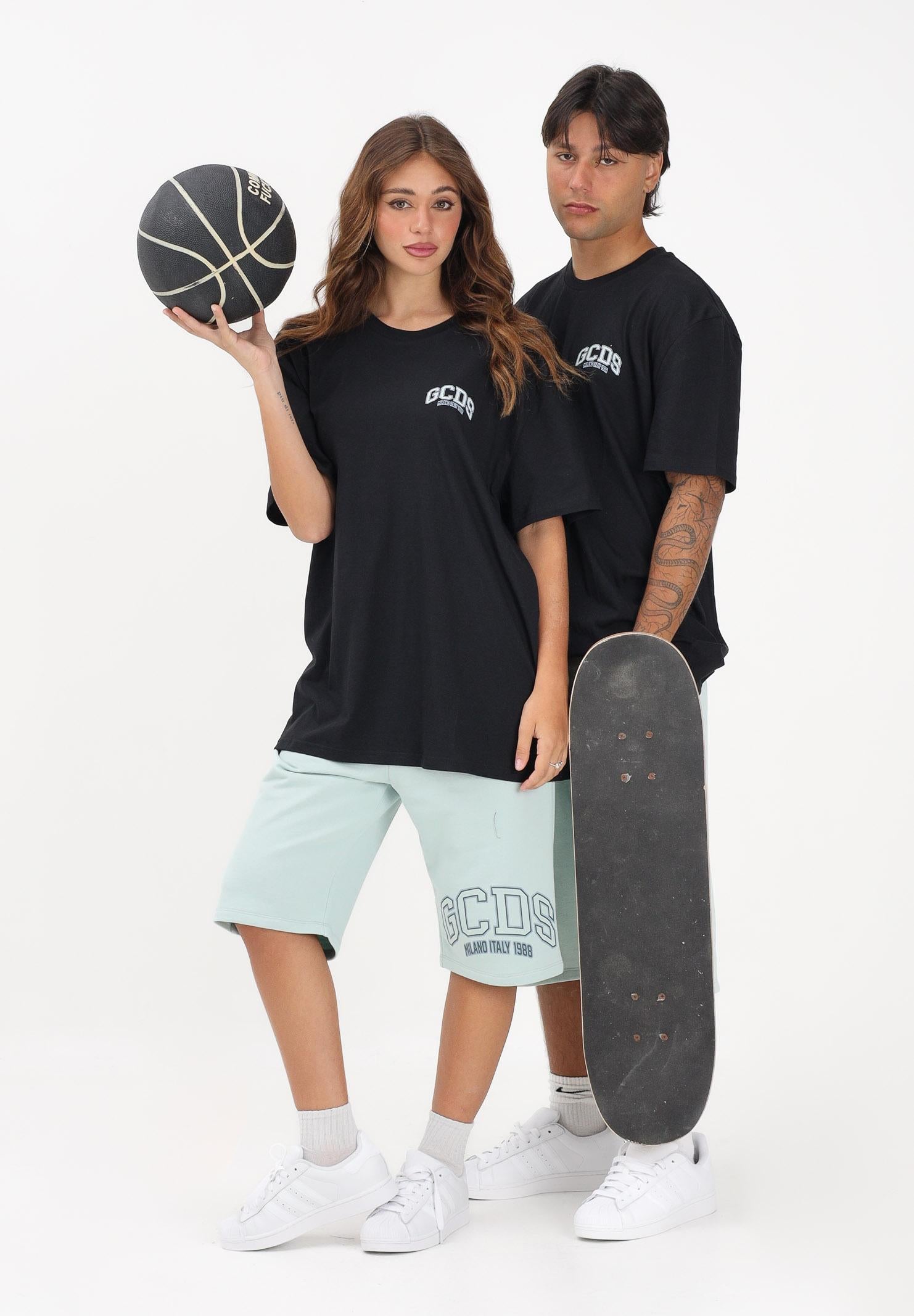 GCDS T-shirt a manica corta nera per uomo e donna con stampa logo C1MEQC041J104 999G GCDS 