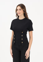 ELISABETTA FRANCHI T-shirt a manica corta nera da donna con applicazioni di bottoni decorativi MA00461E2 110 ELISABETTA FRANCHI 