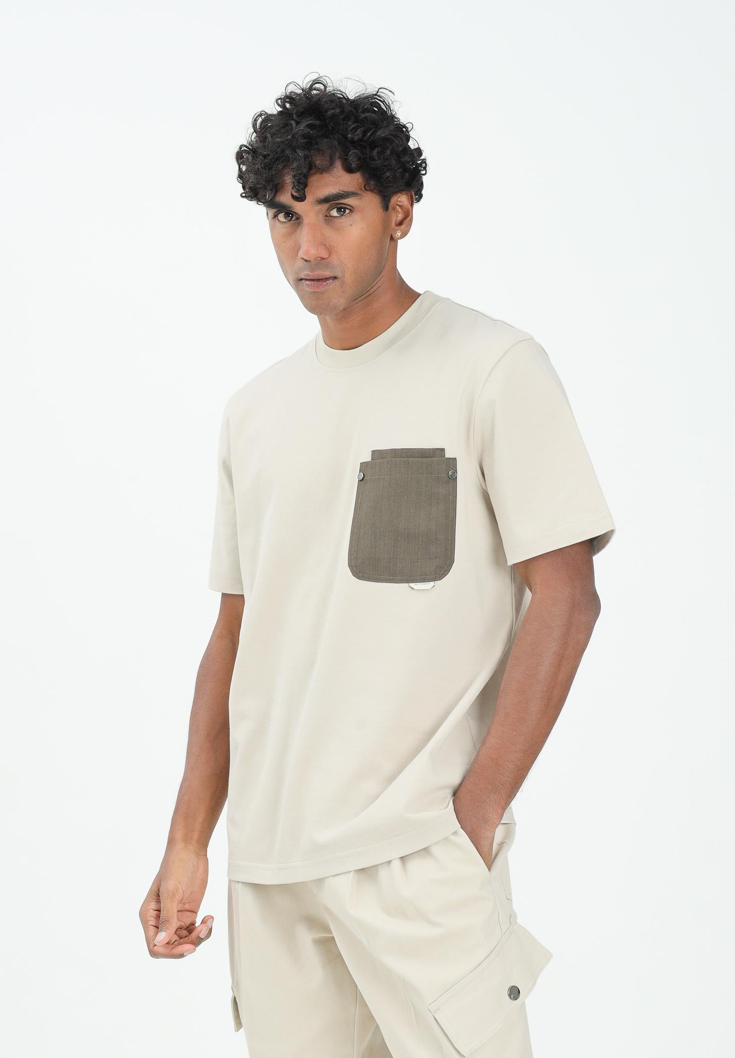 YES LONDON T-shirt a manica corta beige da uomo con tasca XM4223 BE YES LONDON 