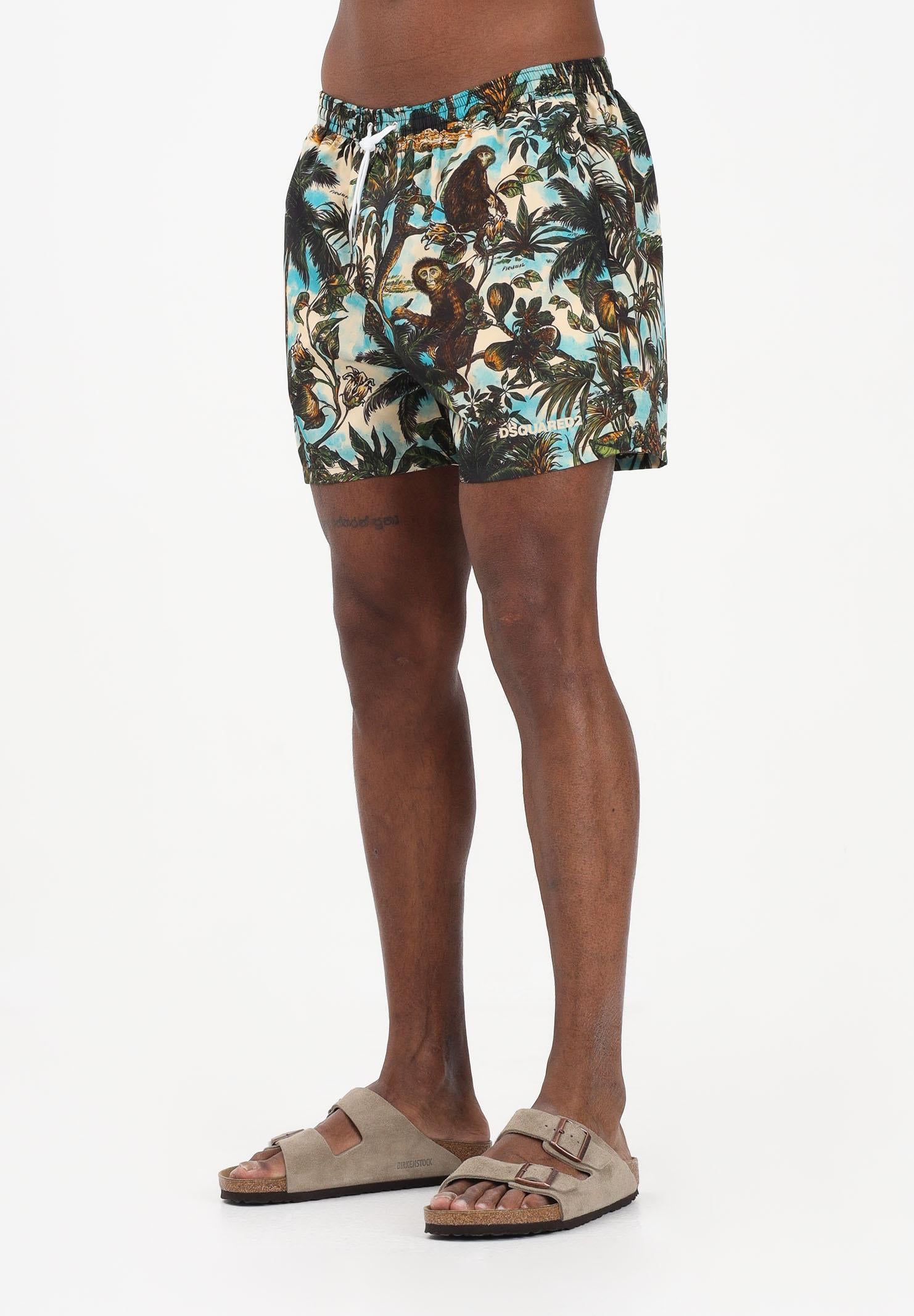 DSQUARED2 Shorts mare verde militare da uomo con stampa tropicale D7B626790 357 DSQUARED2 
