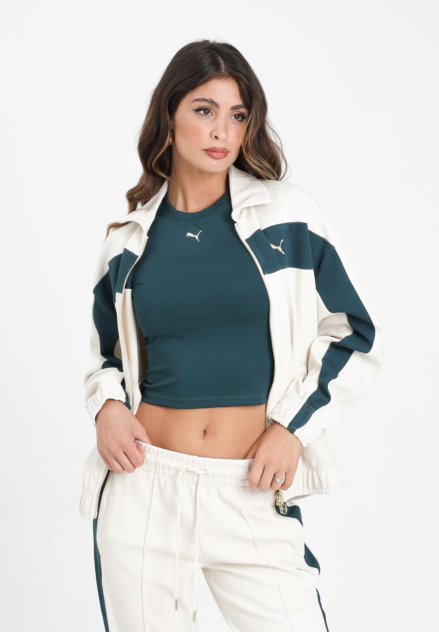 PUMA Felpa con zip T7 panna da donna 632137 87 PUMA 