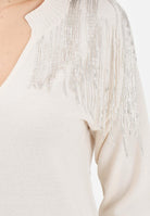 PATRIZIA PEPE Maglioncino scollo a v panna da donna con strass sulle spalle 2K0332K295 W405 PATRIZIA PEPE 