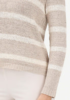 ONLY Maglioncino girocollo beige da donna con motivo a righe panna 15113356 SITA ONLY 