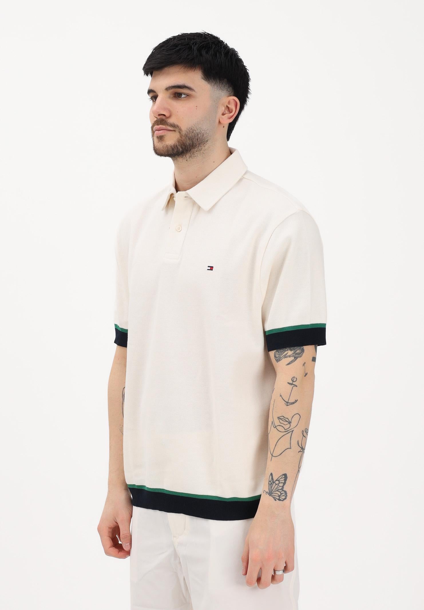 TOMMY HILFIGER Polo a manica corta panna da uomo con profili a contrasto MW0MW42767 Z00 TOMMY HILFIGER 