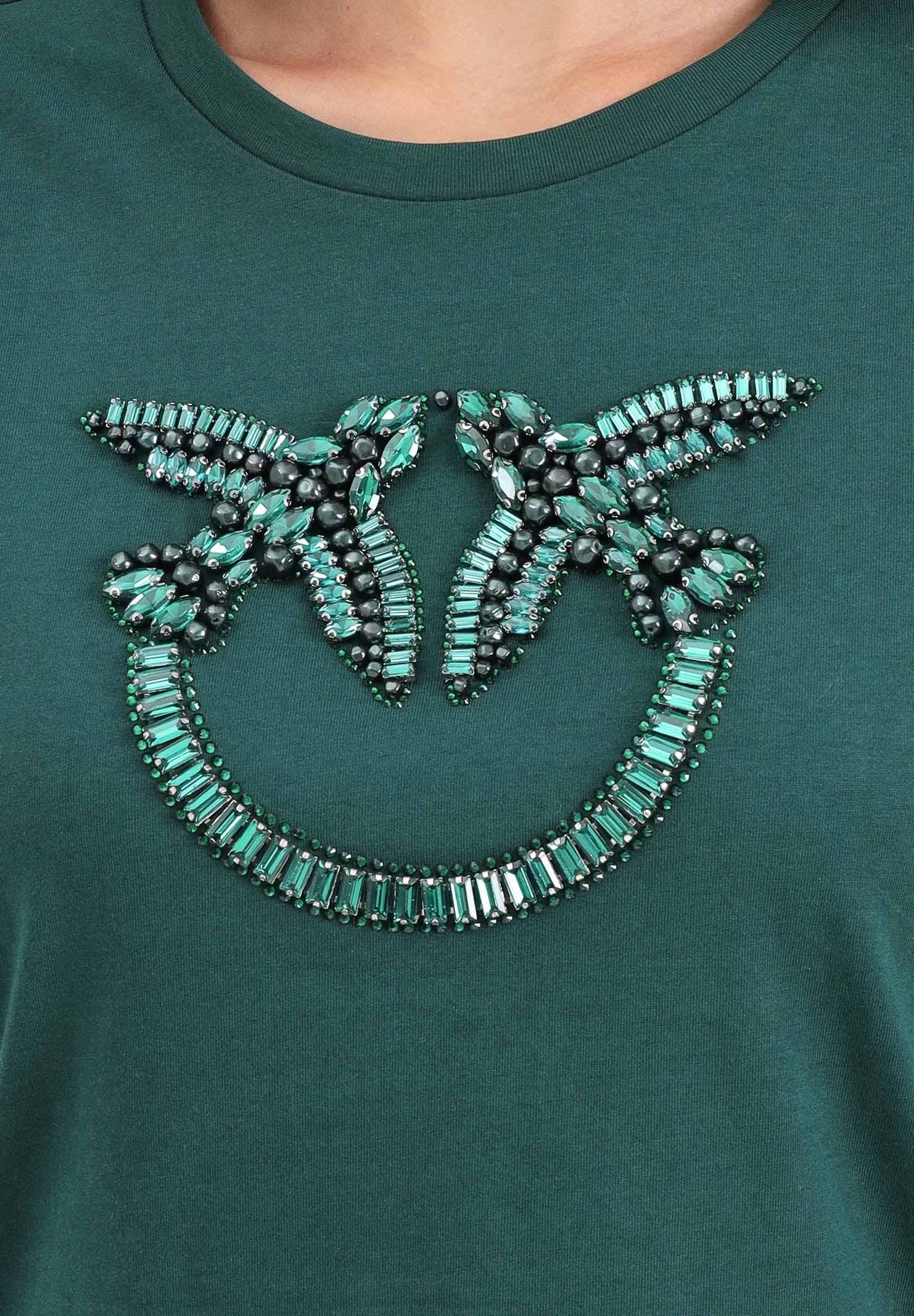 PINKO T-shirt a manica corta verde da donna con logo Love Birds 100535A2RN X79 PINKO 