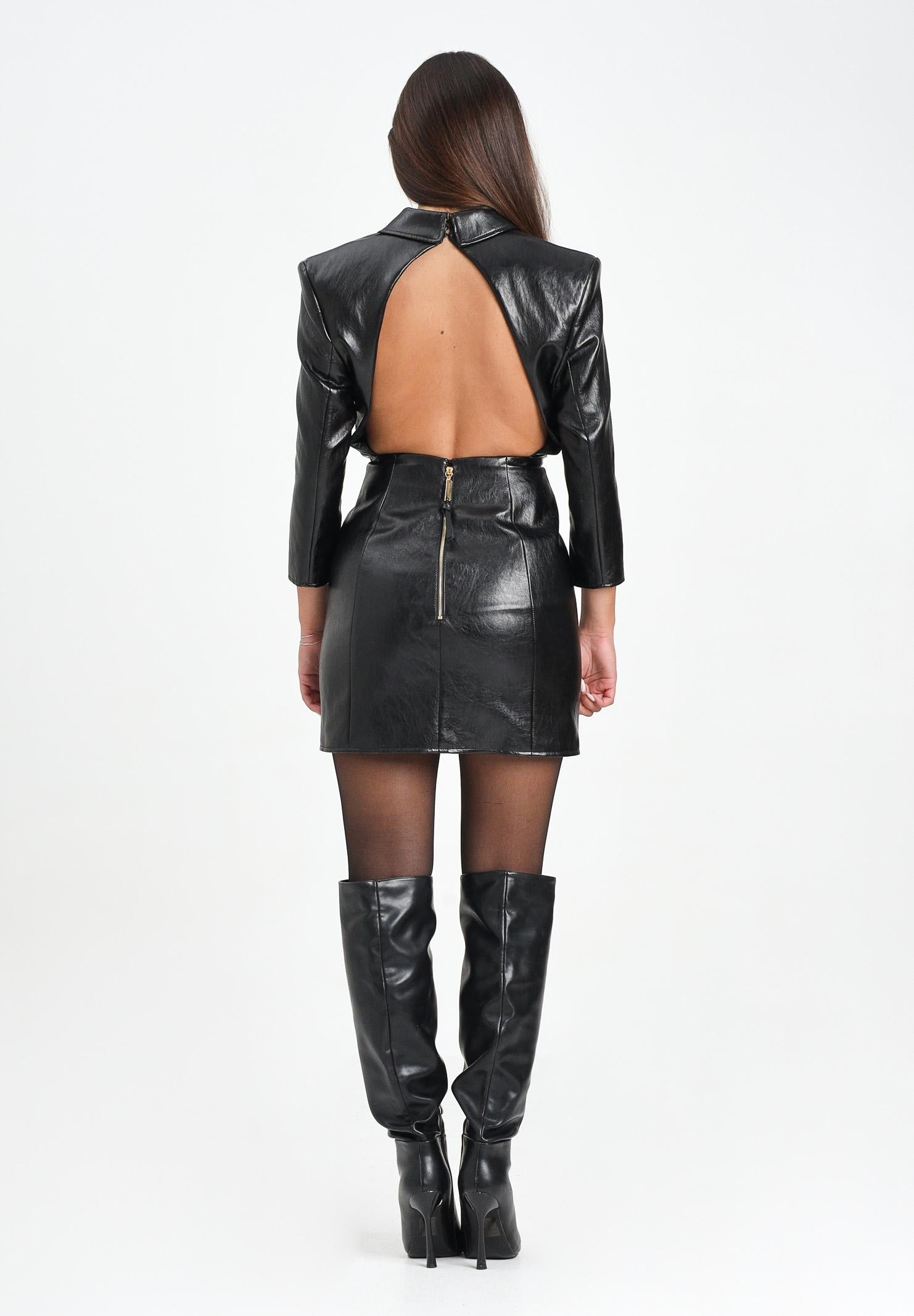 ELISABETTA FRANCHI Abito corto nero da donna in craquelé con rever<BR/> AB79956E2 110 ELISABETTA FRANCHI 