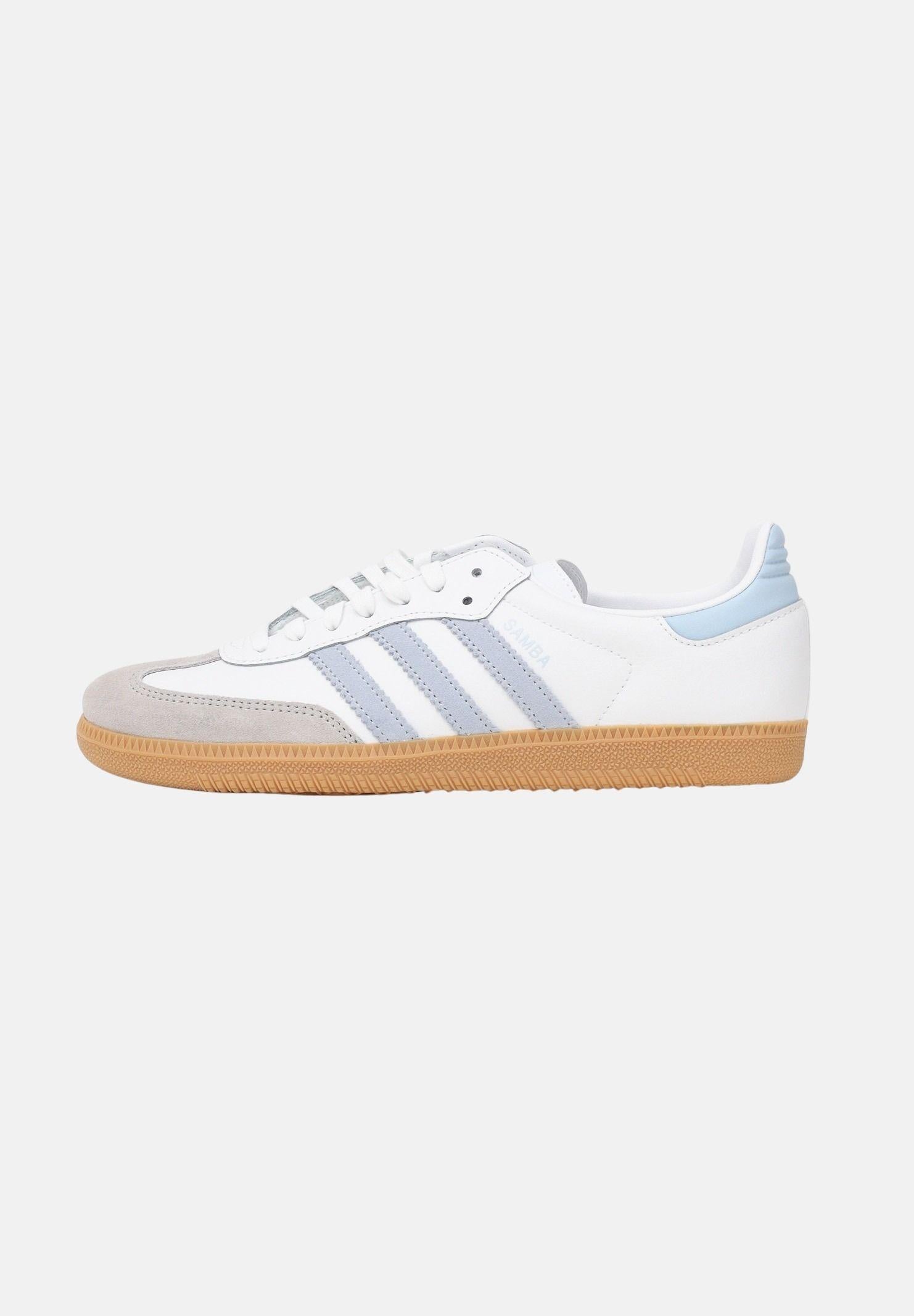 ADIDAS ORIGINALS Sneakers SAMBA OG bianche e celesti per uomo e donna JQ2019 . ADIDAS ORIGINALS 