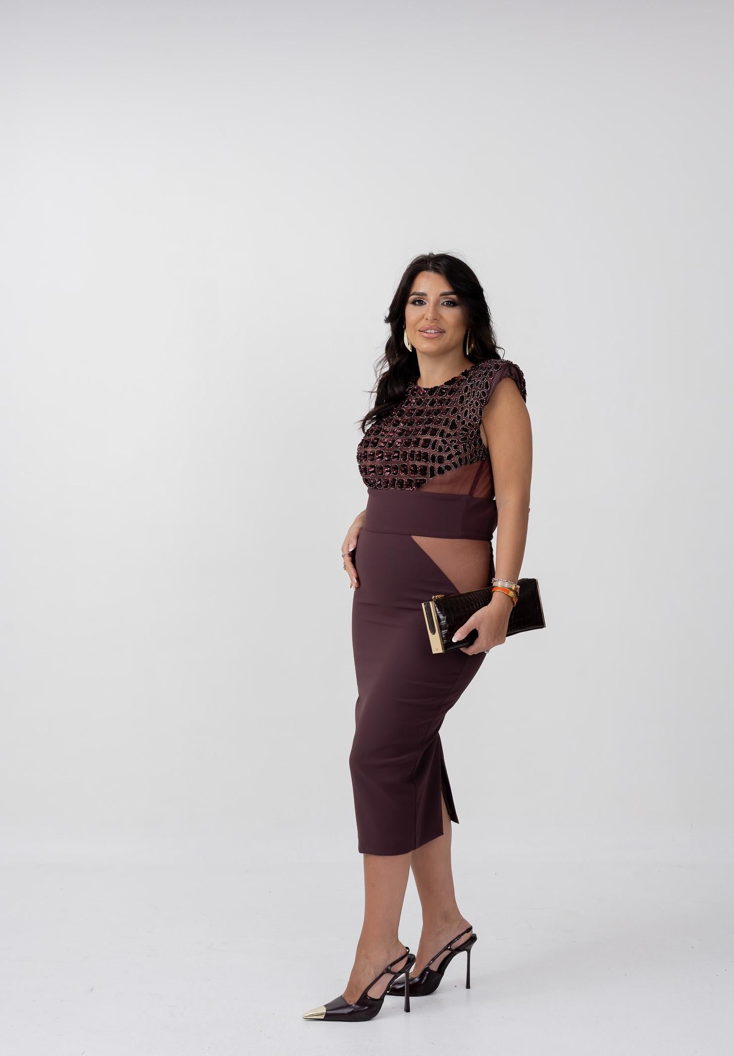 ELISABETTA FRANCHI Abito midi bordeaux da donna con ricami cocco AB83457E2 EA4 ELISABETTA FRANCHI 