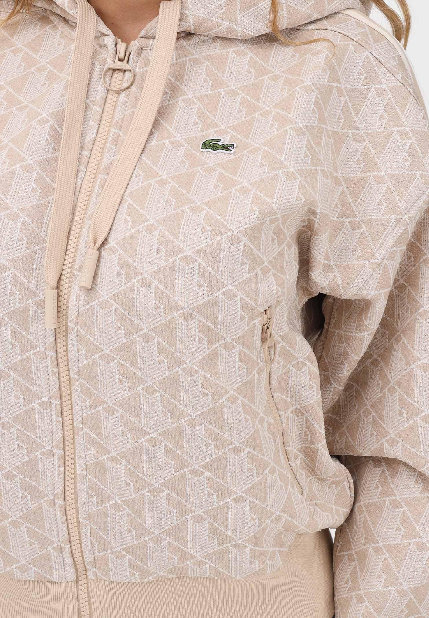 LACOSTE Felpa con zip beige da donna in jacquard con monogramma SF7606 8GI LACOSTE 