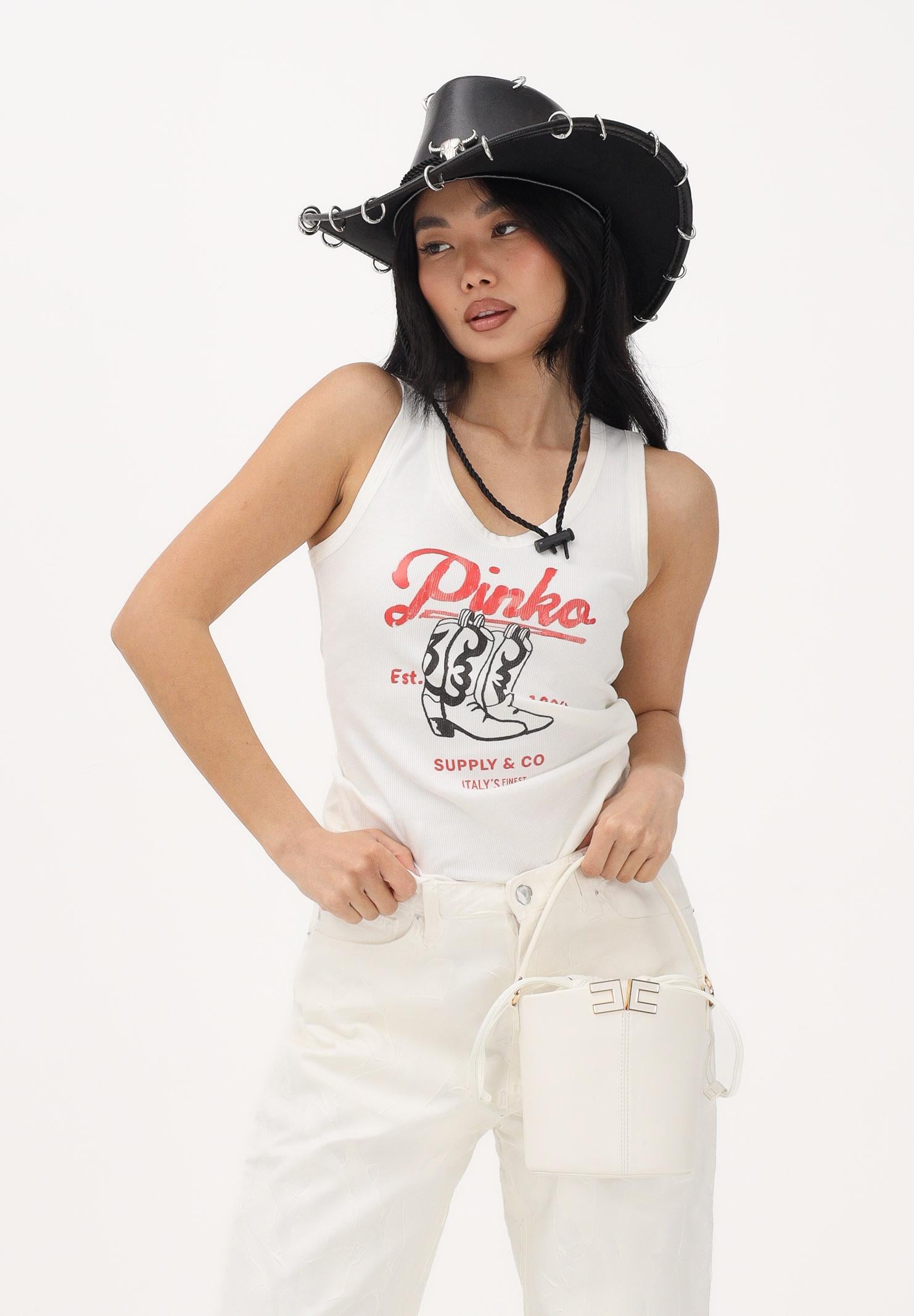 PINKO Canotta bianca da donna con stampa vintage 106901A3BX Z05 PINKO 