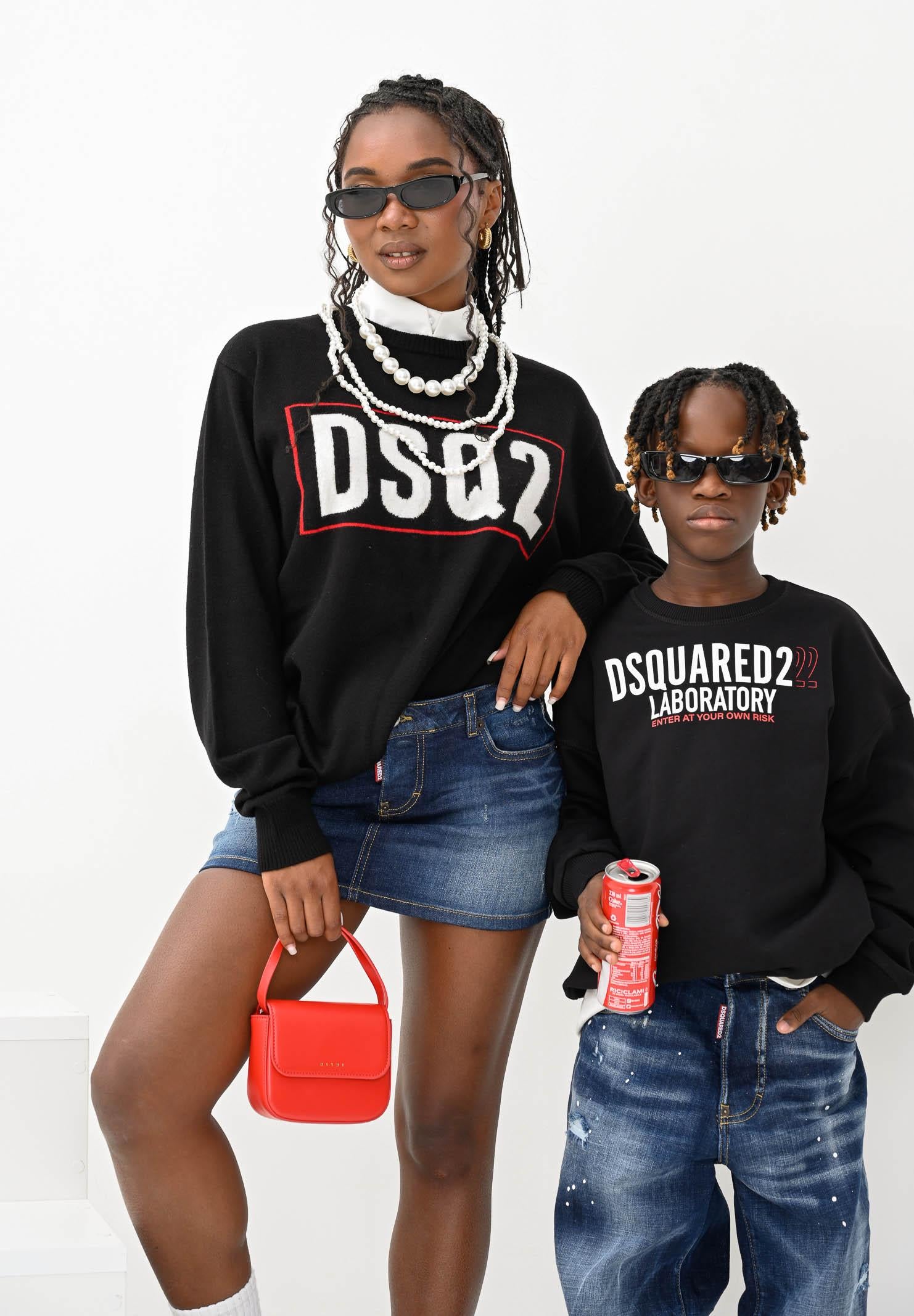 DSQUARED2 Maglioncino girocollo nero per donna, ragazzi e bambini con logo DSQ2 DQ3071D0AFF DQ900 DSQUARED2 