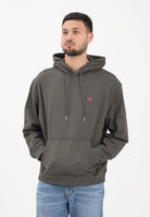 CALVIN KLEIN JEANS Felpa con cappuccio verde militare da uomo rifinita da ricamo logo LV04RC297GPAR . CALVIN KLEIN JEANS 