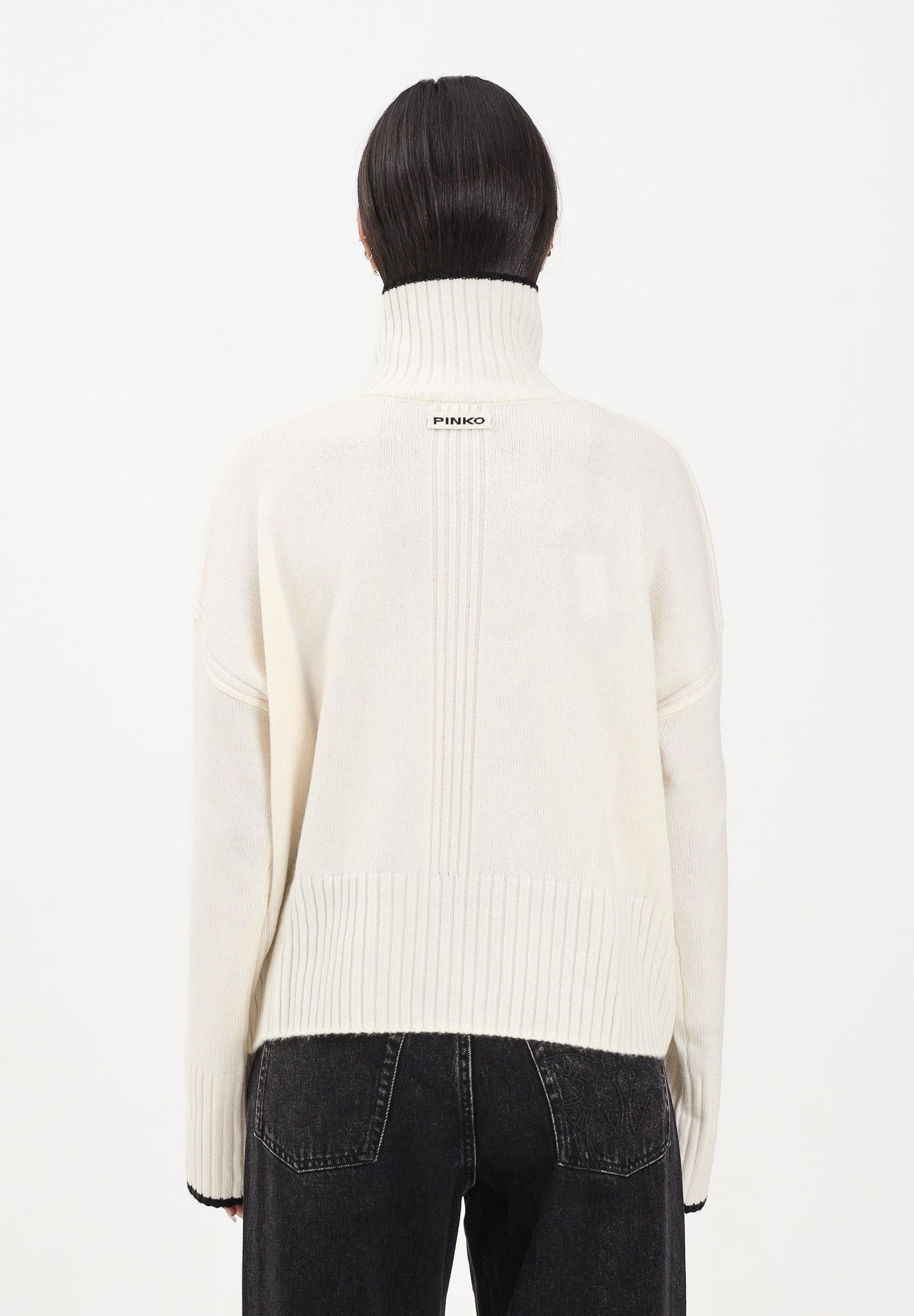PINKO Maglia a collo alto panna da donna con logo sul retro 105446A2Q9 Z13 PINKO 