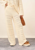 AKEP Pantalone panna da donna in maglia traforata PTKD11005 V2 AKEP 