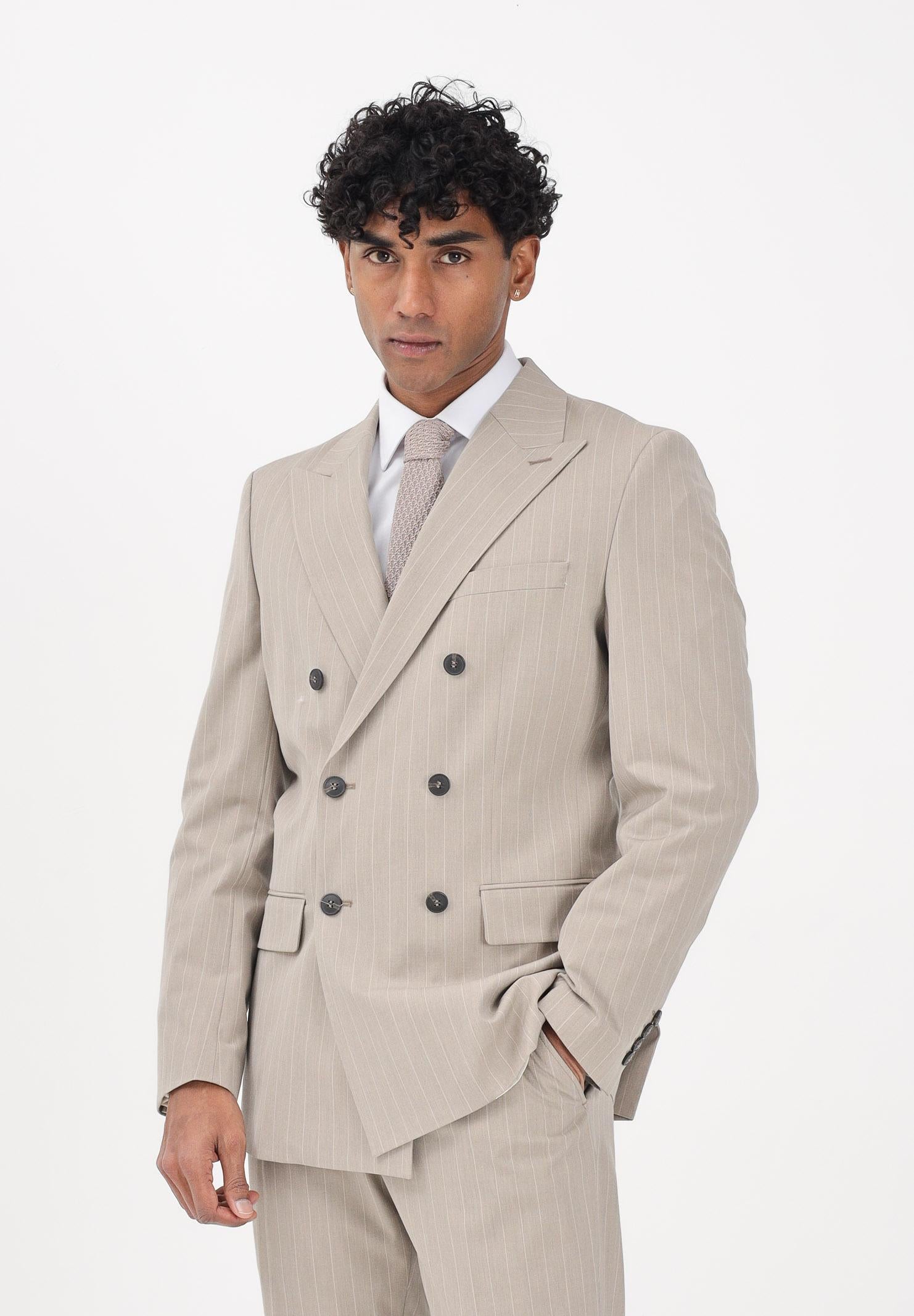 SELECTED HOMME Giacca doppiopetto beige da uomo con motivo gessato 16100151 SA SELECTED HOMME 