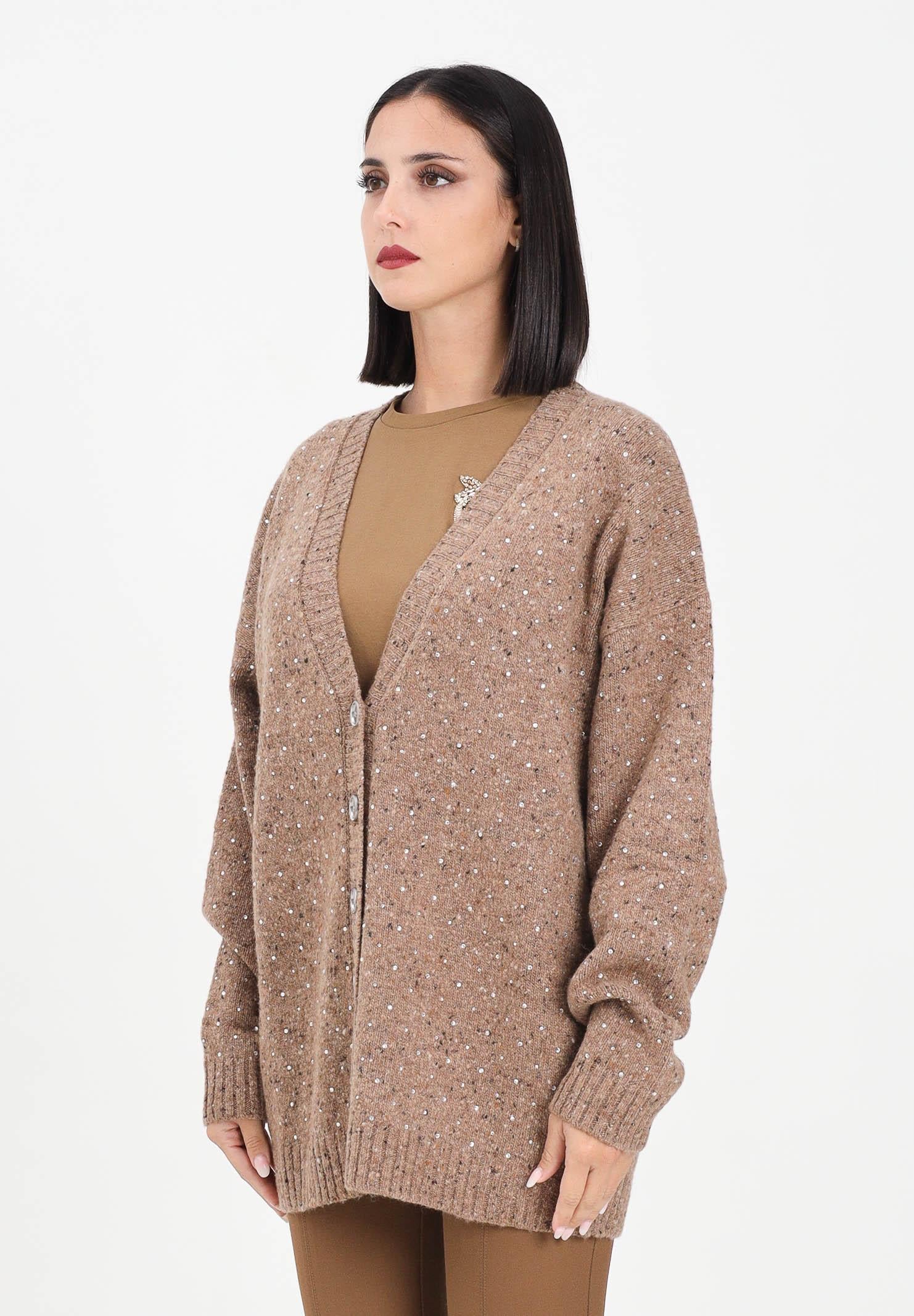 PINKO Cardigan beige da donna in tessuto bouclé con strass 105739A2U4 C3Z PINKO 