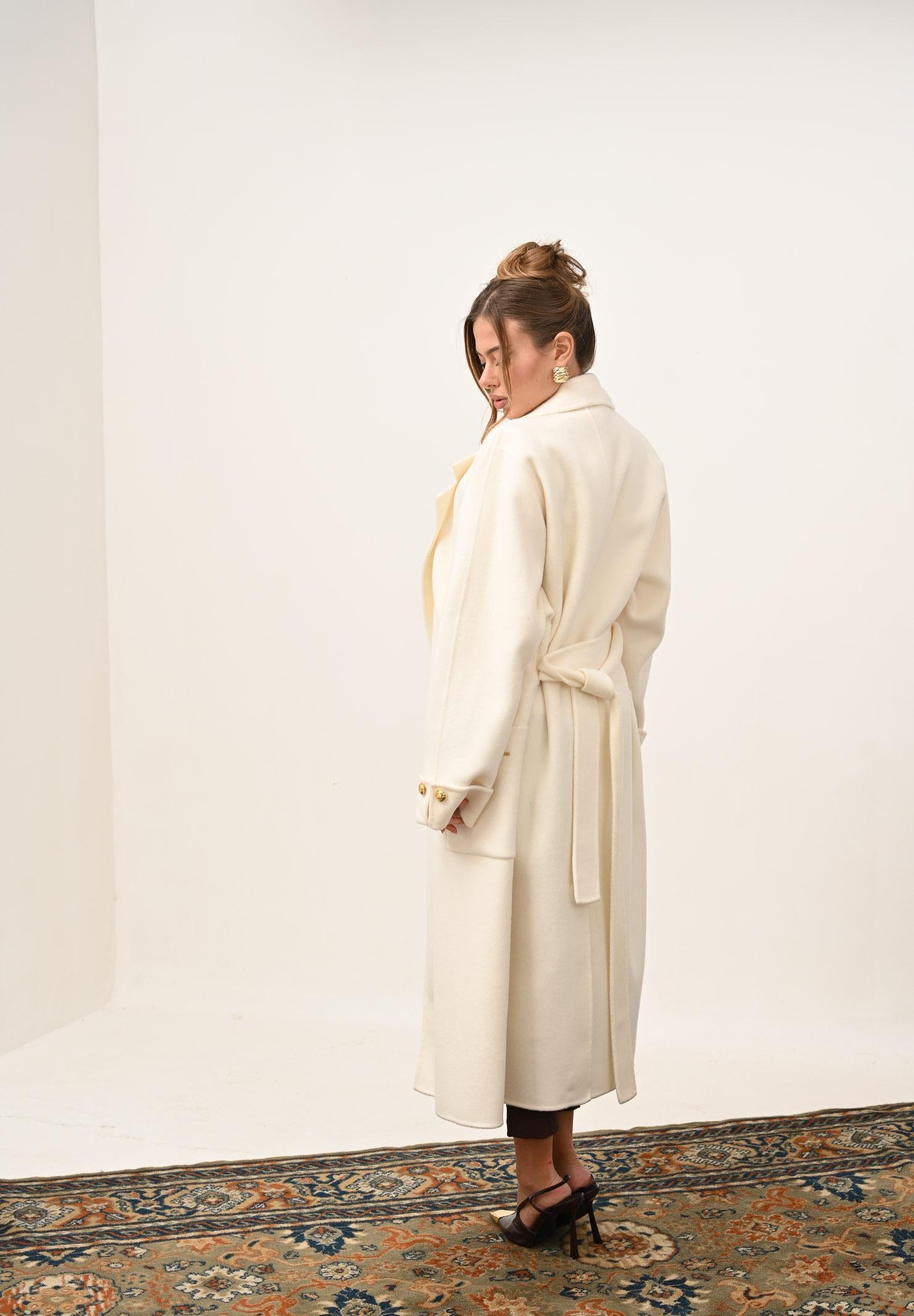 ELISABETTA FRANCHI Cappotto a vestaglia in panno panna da donna CP68D56E2 DZ9 ELISABETTA FRANCHI 