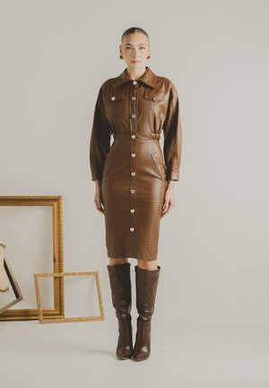 SANTAS Abito midi MYSTÈRE cuoio da donna PV2618 CU SANTAS 