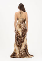 JUST CAVALLI Abito lungo beige e marrone da donna con stampa di foglie 80PAO919NS819 751 JUST CAVALLI 
