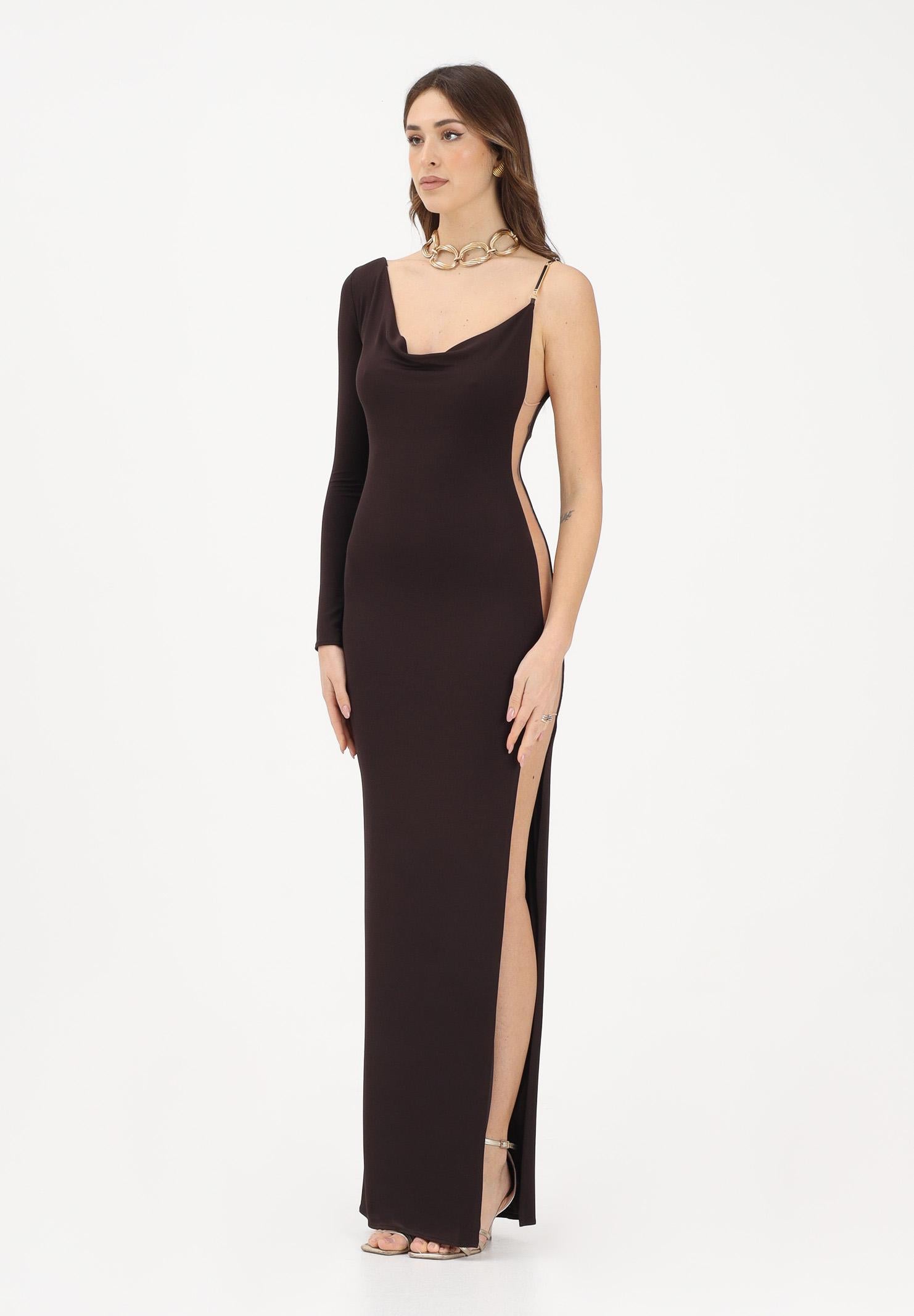 ELISABETTA FRANCHI Women's long brown dress with sheer detail