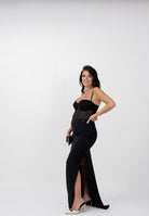 ELISABETTA FRANCHI Abito lungo nero da donna in crêpe leggero e tulle ABR1456E2 110 ELISABETTA FRANCHI 