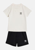 ADIDAS ORIGINALS Completino Wide Rib con T-shirt e short a coste larghe bianco nero da neonato KE4984 . ADIDAS ORIGINALS 