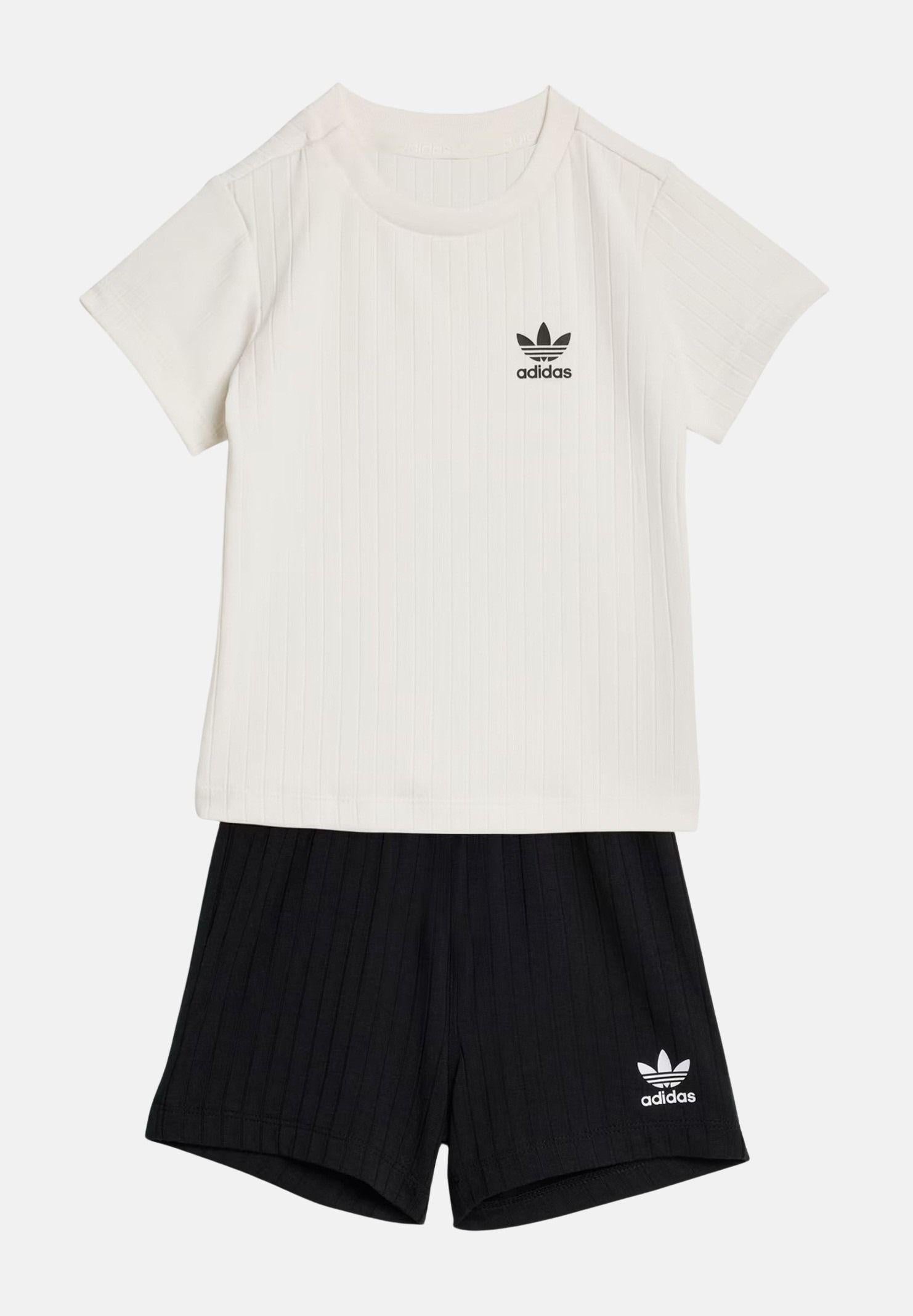 ADIDAS ORIGINALS Completino Wide Rib con T-shirt e short a coste larghe bianco nero da neonato KE4984 . ADIDAS ORIGINALS 