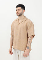 Camicia a manica corta beige da uomo in tessuto leggero e testurizzato CA3302 0025 I'M BRIAN 