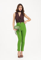 ELISABETTA FRANCHI Pantalone elegante verde da donna con dettagli logo<BR/> PA16361E2 EV3 ELISABETTA FRANCHI 