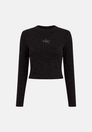 CALVIN KLEIN maglia a maniche lunghe A-LS Monogram Baby Tee, colore brand Black corrispondente al nero, da donna. LV047A803G UB1 CALVIN KLEIN 
