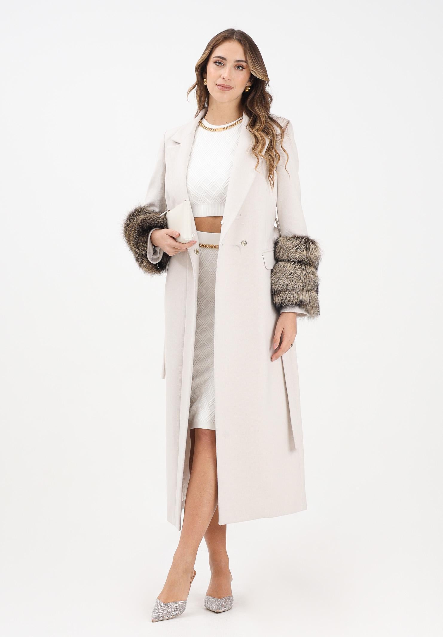 YES LONDON Cappotto gesso da donna con dettagli in vera pelliccia di volpe CD1229 GE YES LONDON 