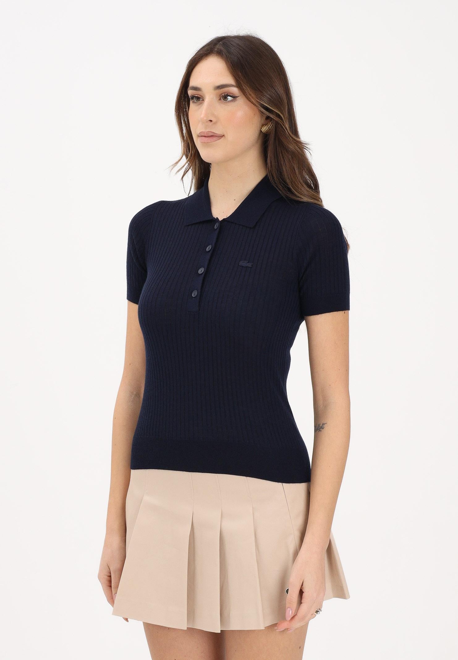 LACOSTE Polo in maglia blu da donna a coste 3D AF9984 166 LACOSTE 