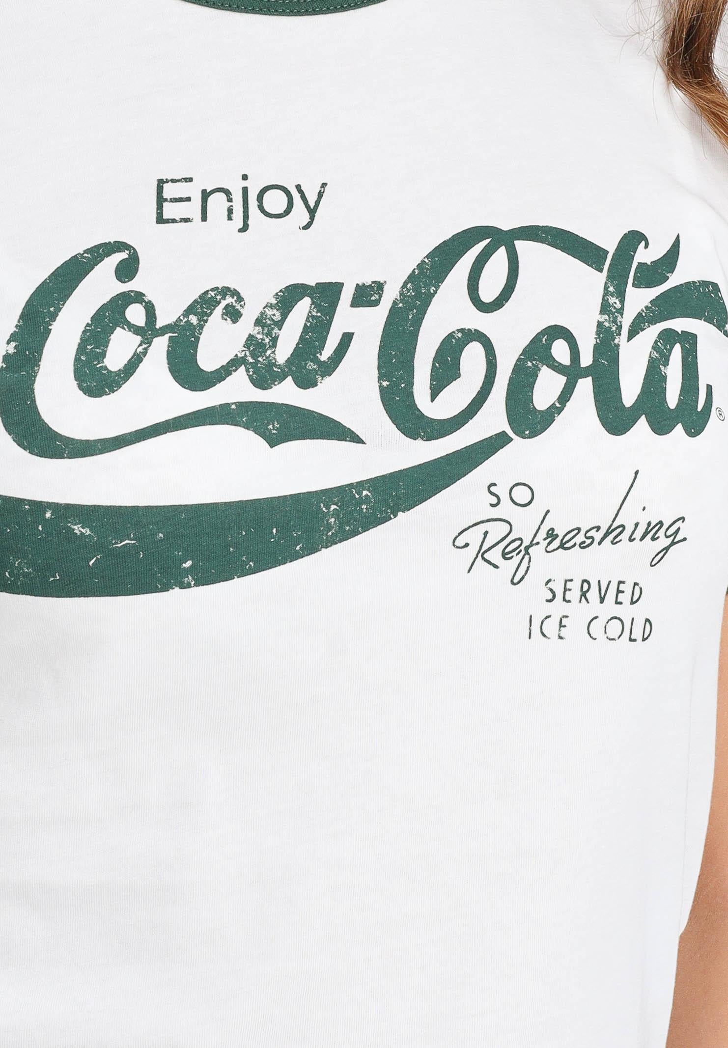 ONLY T-shirt Donna Bianca e Verde Coca-Cola - Stampa Vintage