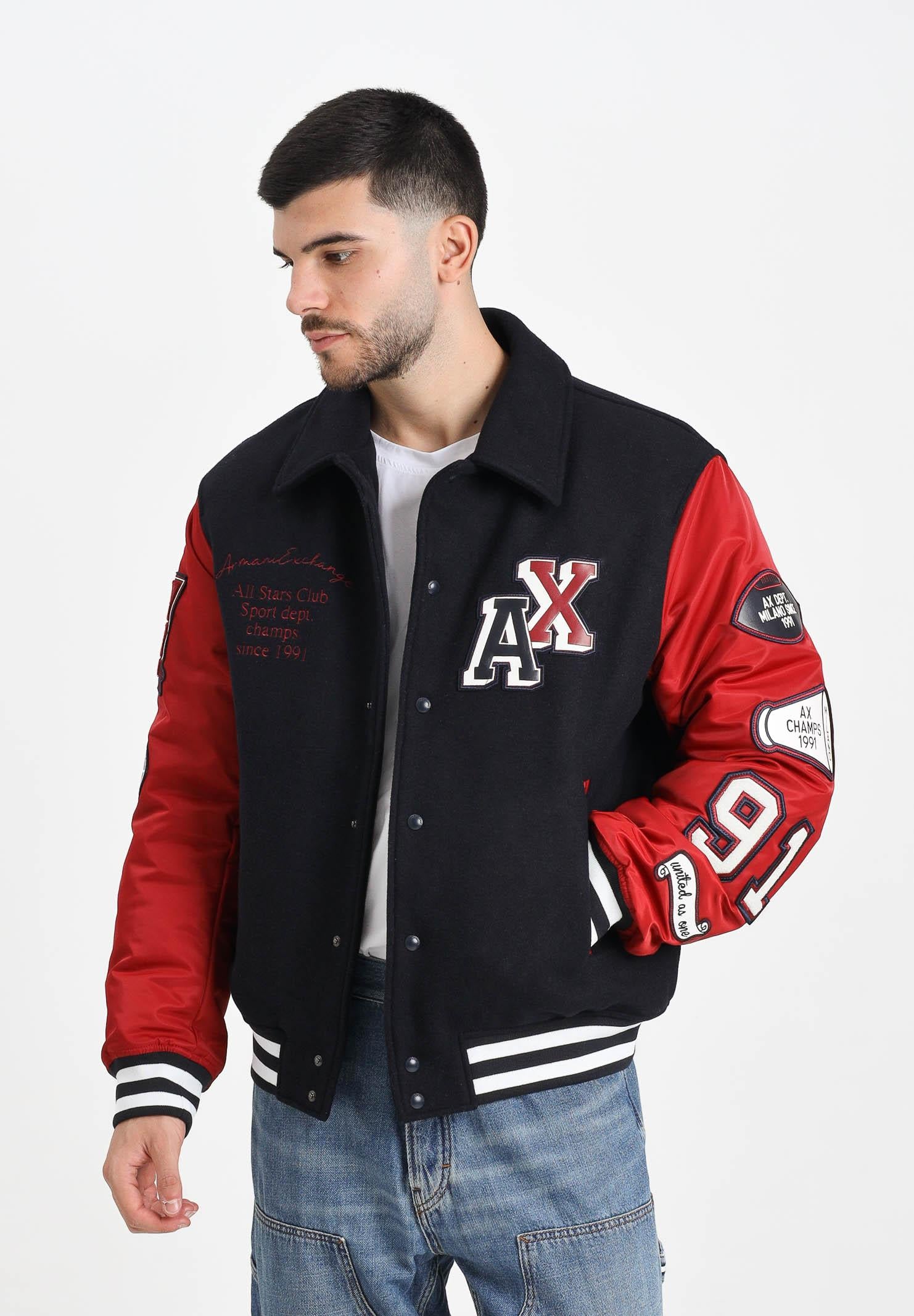 ARMANI EXCHANGE Bomber college blu e rosso da uomo con patch XM001106AF16601 MB164 ARMANI EXCHANGE 