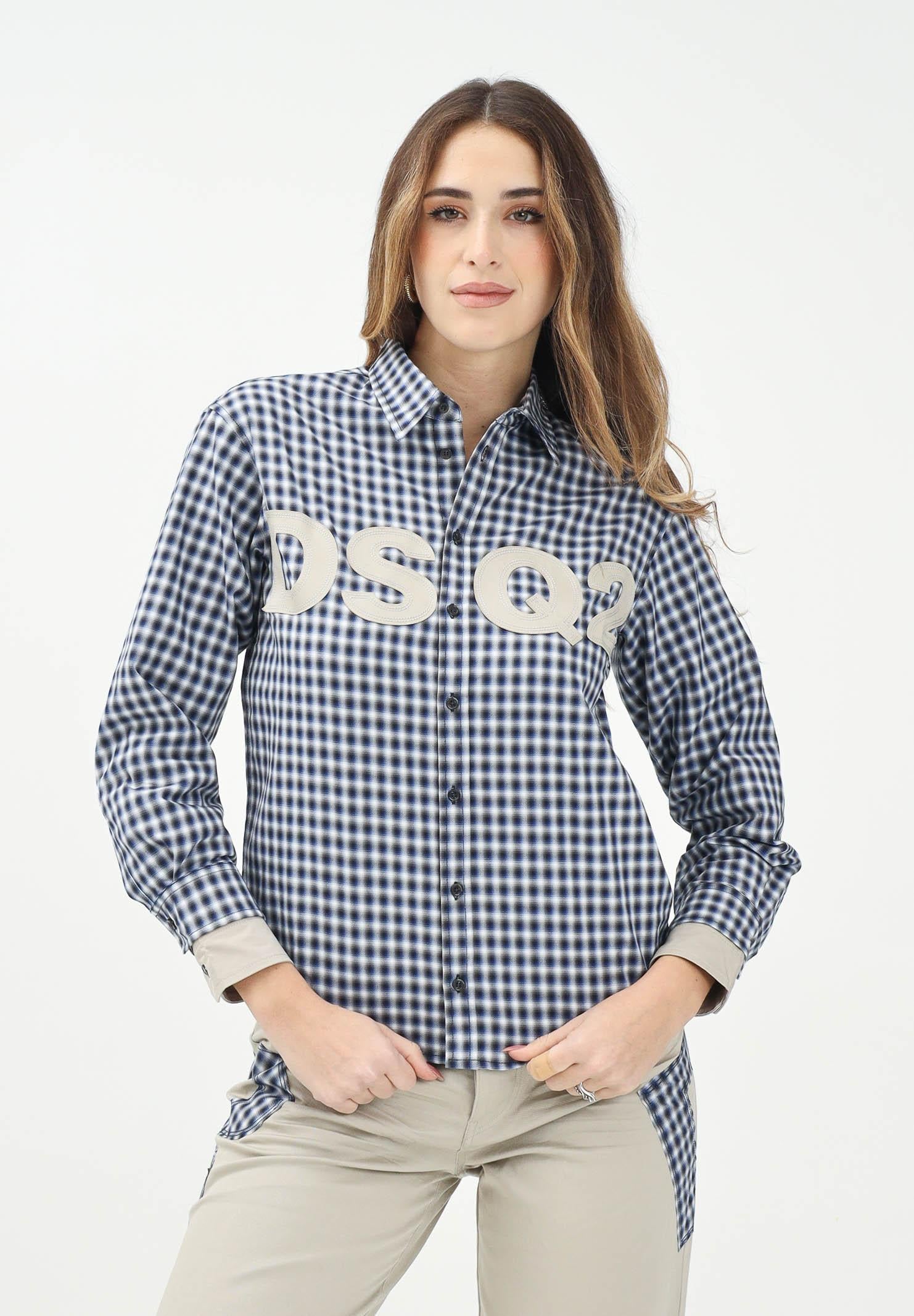 Camicia a manica lunga a quadretti blu e bianchi per donna, ragazzi e bambini con ricamo logo DQ2724D0ABP DQ870 DSQUARED2 