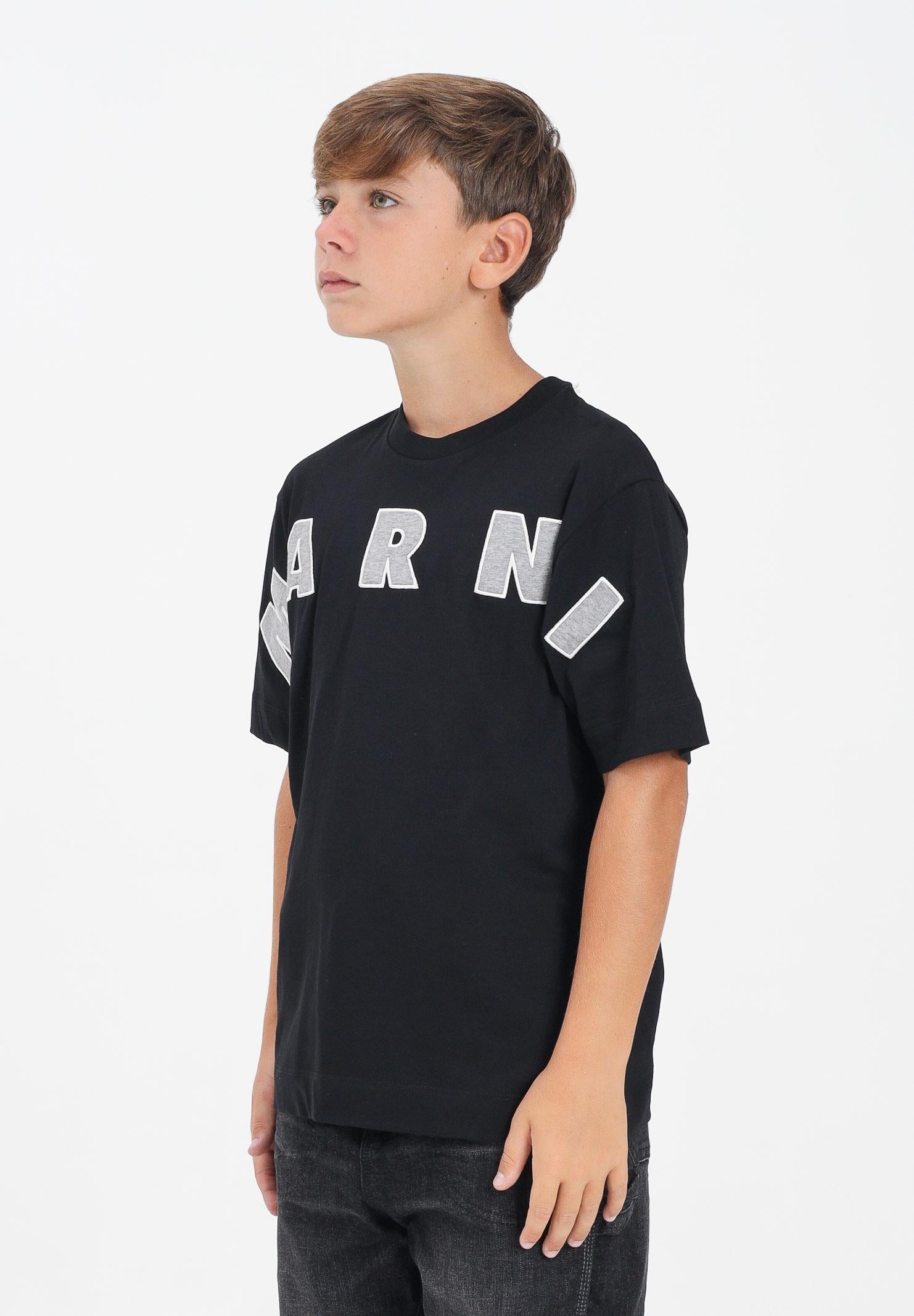 MARNI T-shirt a manica corta nera per donna, ragazzi e bambini con ricamo logo M01265M00RF 0M90D MARNI 