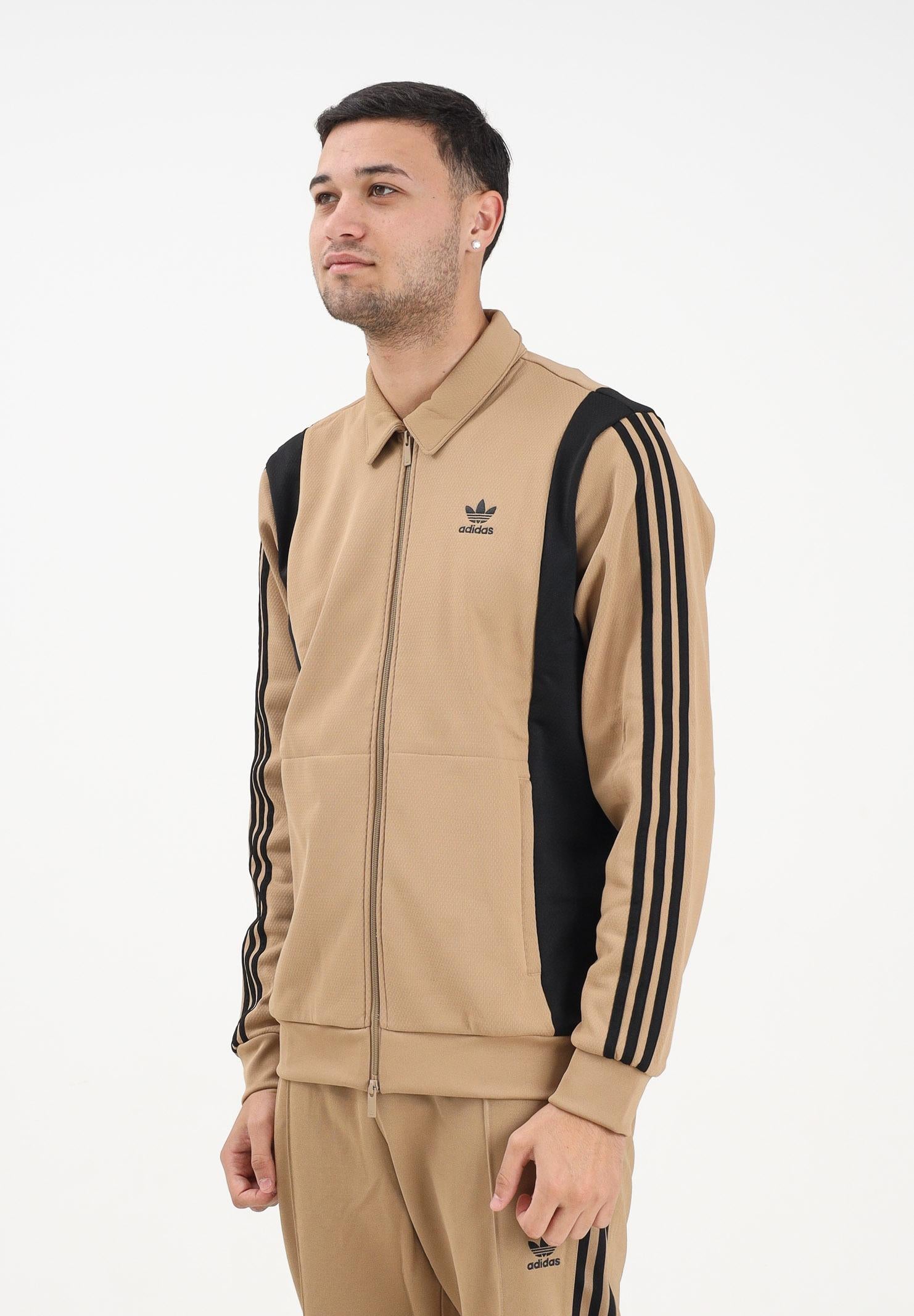 ADIDAS ORIGINALS Felpa con zip Adicolor Panel beige e nera da uomo JY1427  ADIDAS ORIGINALS 