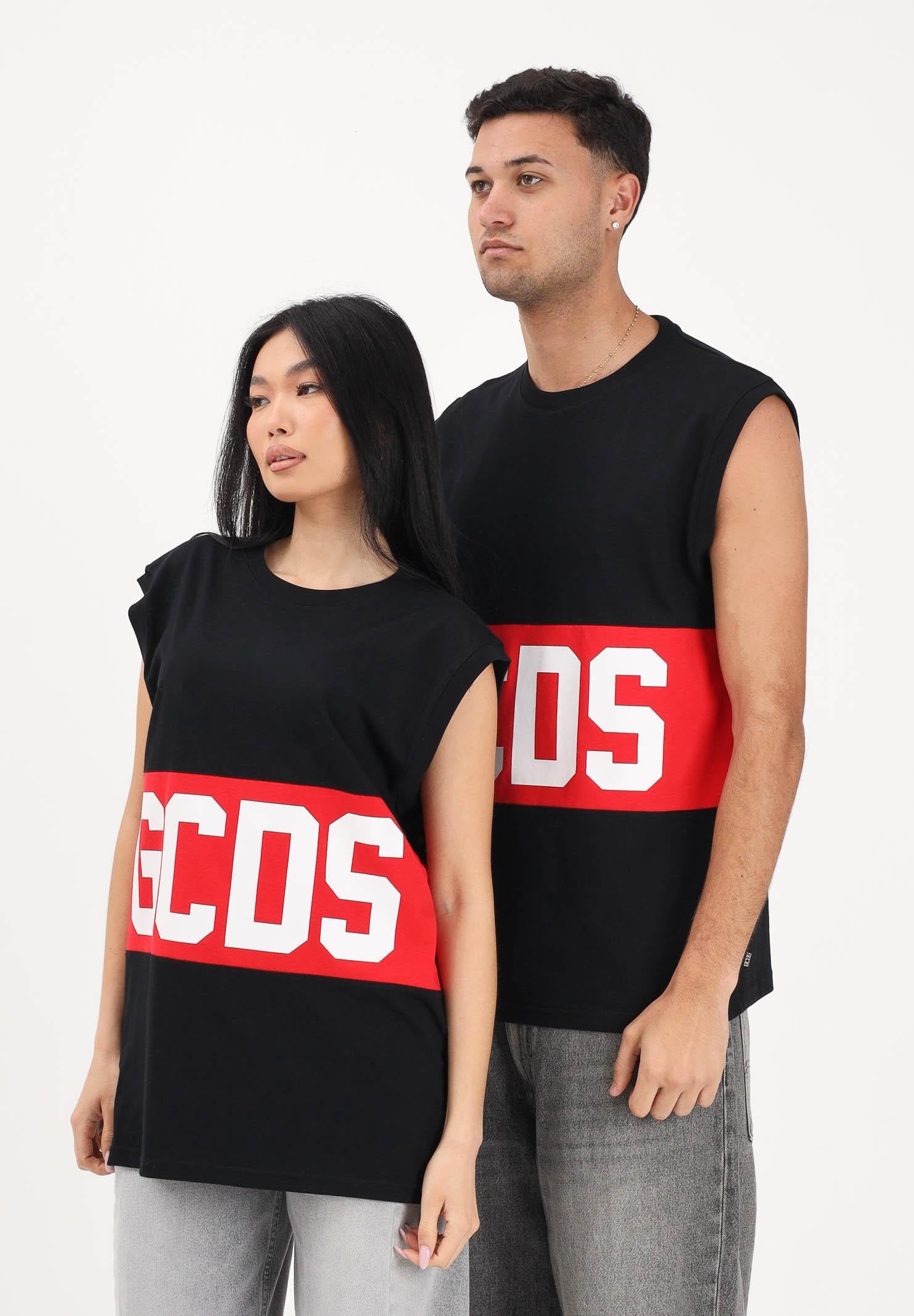 GCDS Canotta nera per uomo e donna con stampa logo Z0MLQC104J101 999R GCDS 