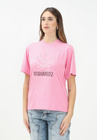 DSQUARED2 T-shirt a manica corta rosa per donna e bambina con logo Maple Leaf DQ2770D0015 DQ321 DSQUARED2 