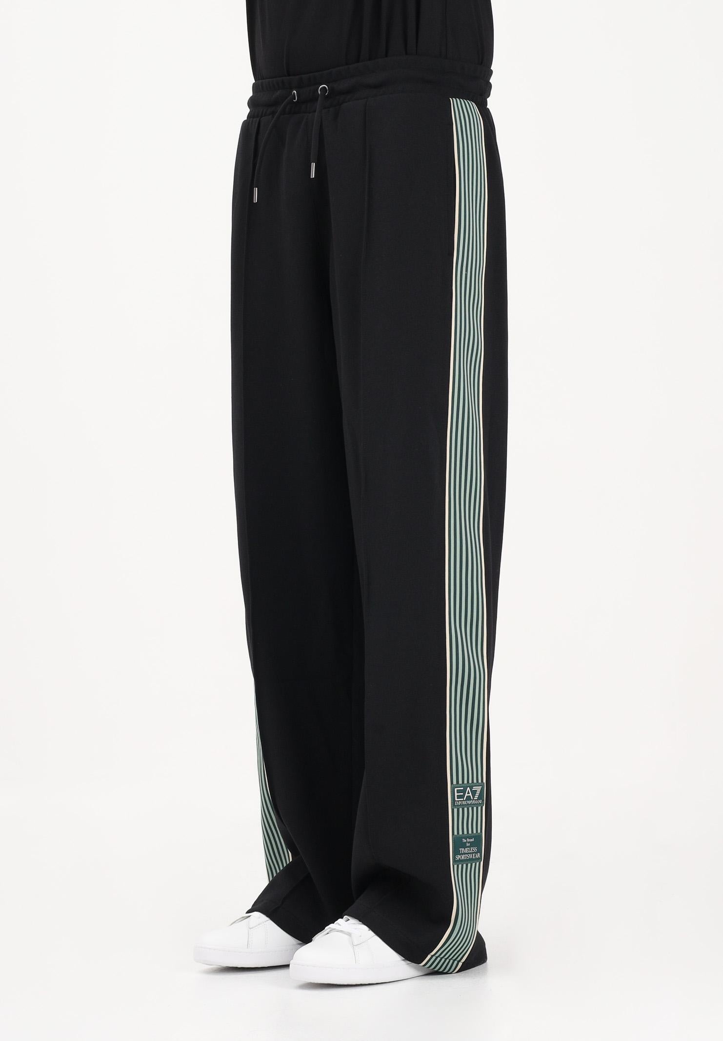 EA7 Pantalone sportivo nero da uomo con dettaglio in gros con righe bicolore 7M001509AF12660 UC001 EA7 