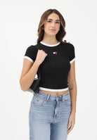 TOMMY JEANS T-shirt a manica corta nera da donna con logo e finiture a contrasto DW0DW22575 BDS TOMMY JEANS 