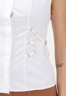 ELISABETTA FRANCHI Camicia smanicata bianca da donna con elastici CA14361E2 100 ELISABETTA FRANCHI 